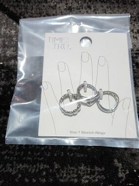 TIME & TRU SILVER-TONE 3-PIECE STRETCH MODERN DESIGN RINGS SIZE 7